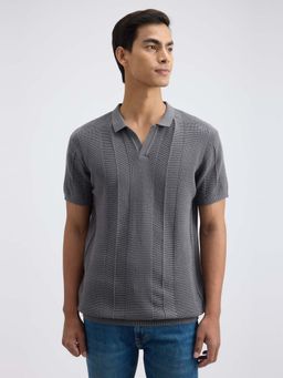Pepe Jeans - Grey Self Design Regular Fit Polo T-Shirt