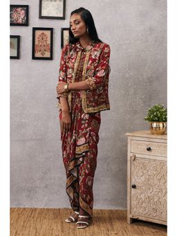 Soup by Sougat Paul - Mehr Printed Drape Dress With Jacket (Set of 2)