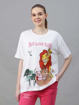 Free Authority - White Lion King Printed Oversized T-Shirt for Women