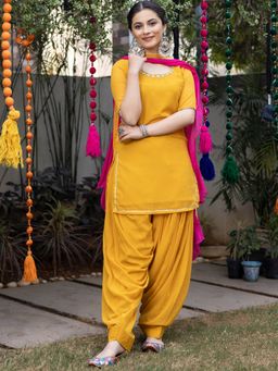 Lavanya The Label - Mustard Zardozi Embroidered Patiyala Suit (Set of 3)