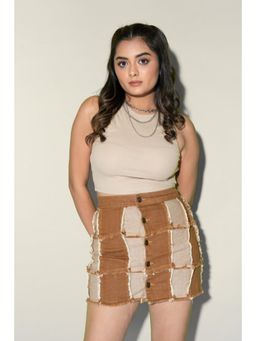 FREAKINS - Brown Reverse Panelled Skirt