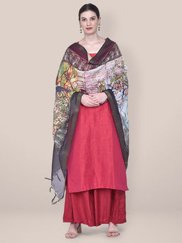 Dupatta Bazaar - Women's Multi-Color Digital Print Silk Dupatta