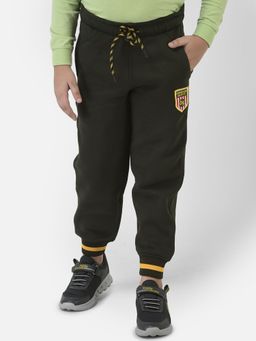 CRIMSOUNE CLUB - Boy Olive Green Joggers With Contrast Logo Embellishment