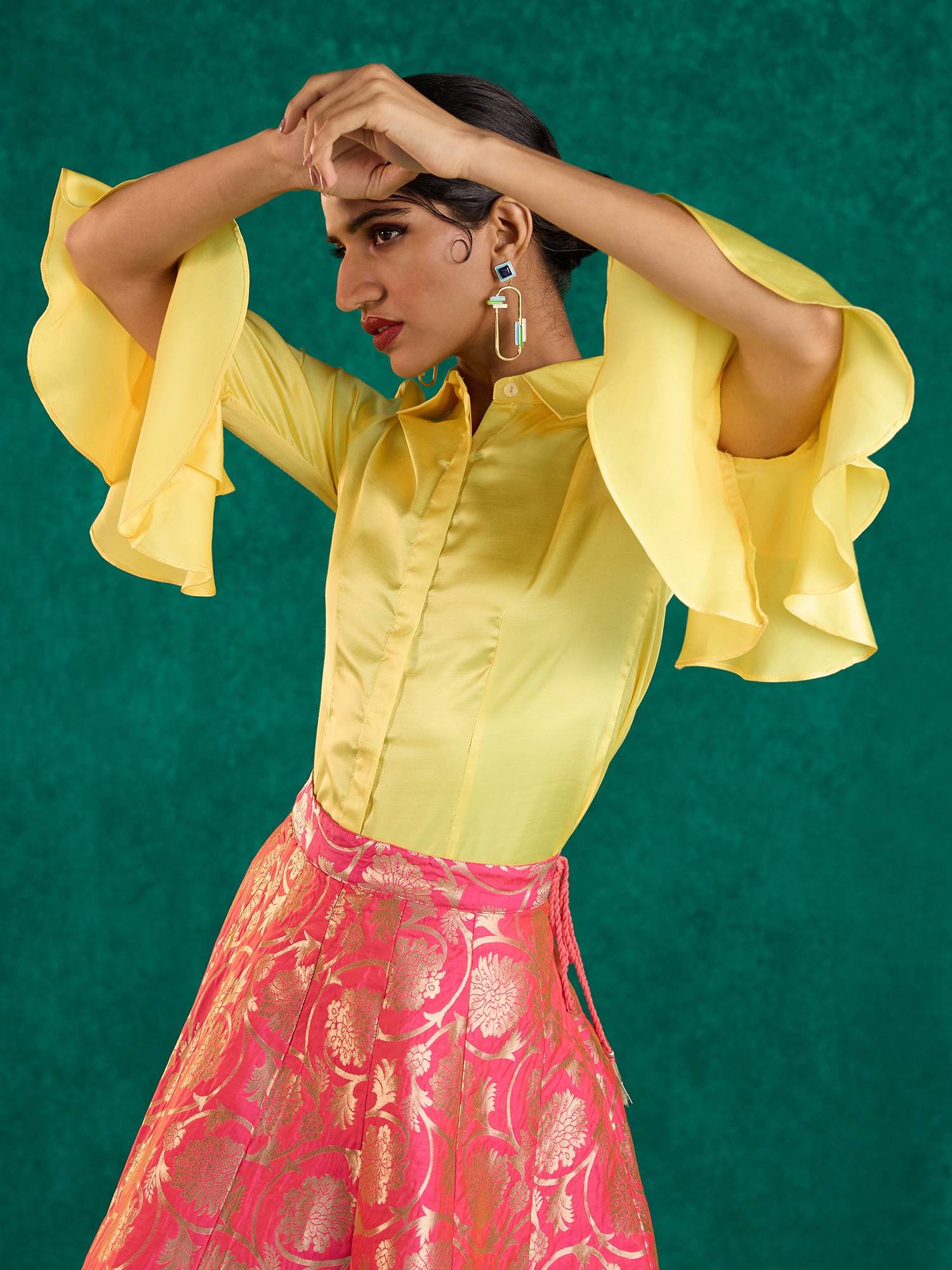 Buy Gajra Gang Dreamy Drapes Lemon Yellow Ruffled Sleeves Shirt