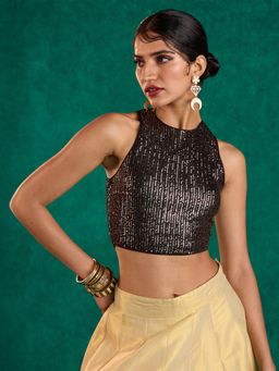 Gajra Gang - Glitterati Bronze Sequin Embellished Crop Top