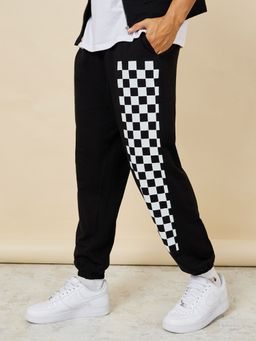 Styli - Black Oversized Jogger With Checkboard Side Panel