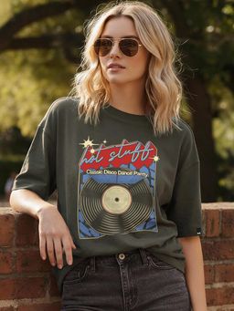 Bewakoof - Green Hot Stuff Graphic Printed Oversized T-Shirt