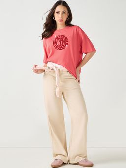 Bewakoof - Deep Sea Coral Pink Magic Typography Oversized T-Shirt
