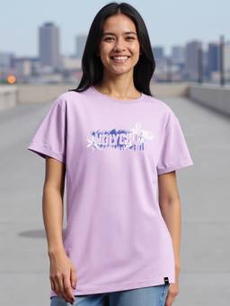 Bewakoof - Lilac Bloom Holy Chic Graphic Printed Boyfriend T-Shirt