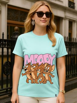 Bewakoof - Tom and Jerry Bird Egg Green Moody Jerry Graphic Printed Boyfriend T-Shirt