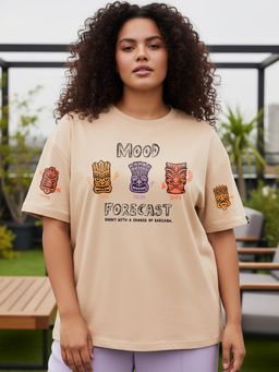 Bewakoof - Ginger Root Brown Mood Forecast Graphic Printed Oversized Plus Size T-Shirt