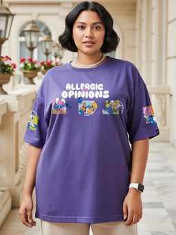 Bewakoof - Disney Skipper Blue Allergic To Opinion Graphic Printed Oversized Plus Size T-Shirt