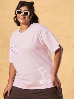 Bewakoof - Garfield Tendor Touch Pink Printed Oversized Plus Size T-shirt