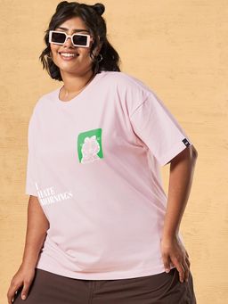 Bewakoof - Garfield Pink Garfield Hates Mornings Graphic Printed Oversized Plus Size T-shirt