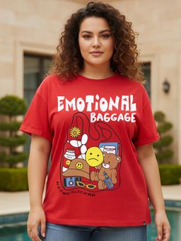 Bewakoof - Bold Red Emotional Baggage Graphic Printed Boyfriend Plus Size T-shirt