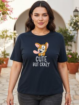 Bewakoof - Tom and Jerry Navy Blue Cute But Crazy Graphic Printed Plus Size T-shirt