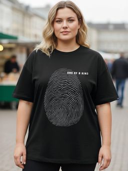 Bewakoof - Jet Black One Of A Kind Graphic Printed Oversized Plus Size T-shirt