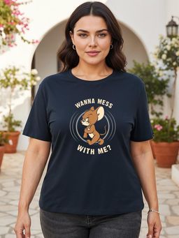 Bewakoof - Tom and Jerry Navy Blue Thug Jerry Graphic Printed Plus Size T-shirt