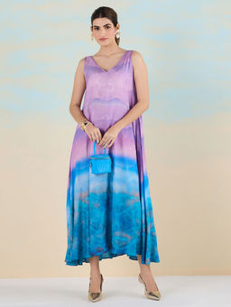 Navyasa By Liva - Blue Liva Muslin Jacquard Abstract Print Dress