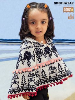 HALEMONS - Cotton Embroidered Design Blue Poncho Top