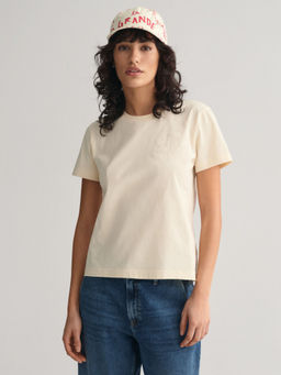 GANT - Women Beige Solid Round Neck Short Sleeves T-Shirt