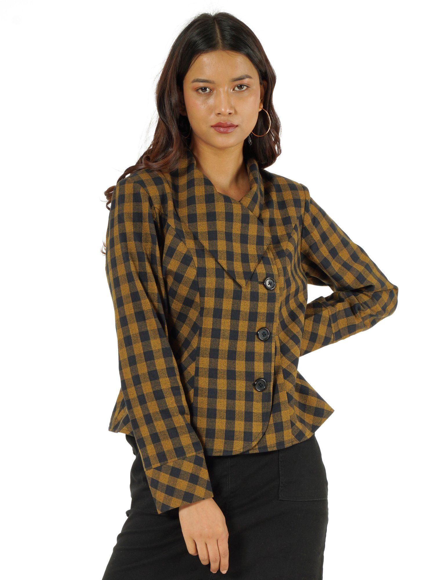 taurus Brown Plaid Checks Yarn Dyed Cotton Jacket-picture-28