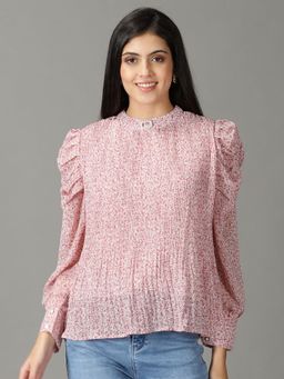 SHOWOFFFF - Womens Printed Pink Regular Top