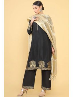 Soch - Black Chanderi Unstitched Dress Material With Woven Designs - 3 Meter Kurta Fabric