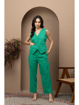 Empress Pitara - Green Schiffli Embroidered Waistcoat with Pant Co-Ord (Set of 2)