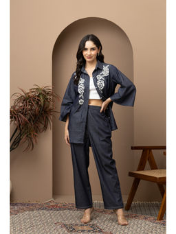 Empress Pitara - Blue Denim Pearl Embroidered Co-Ord (Set of 2)