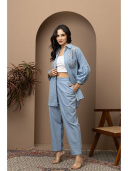 Empress Pitara - Light Blue Denim Crystal Embroidered Co-Ord (Set of 2)