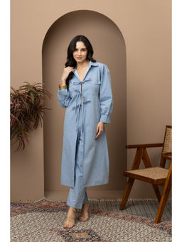 Empress Pitara - Light Blue Denim Tie-Up Kurta & Pant (Set of 2)