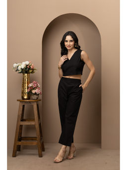 Empress Pitara - Black Crop Top with Pant Co-Ord (Set of 2)