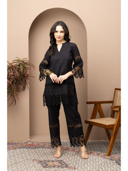 Empress Pitara - Black Chikankari Cotton with Intricate Embroidery Kurta & Pant (Set of 2)