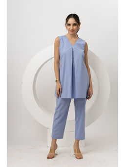 Empress Pitara - Sky Blue Solid Cotton Comfortable and Stylish Top with Pant Co-Ord (Set of 2)