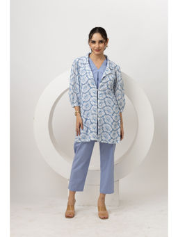 Empress Pitara - Meher Blue Schiffli Elegant 3-Piece Jacket with Top & Pant (Set of 3)