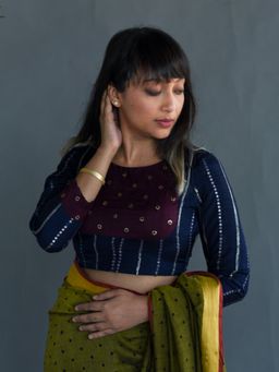 Suta - Navy Blue Artificial Silk Sequined Blouse