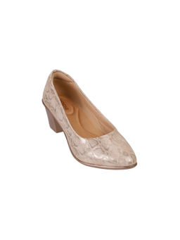 Mochi - Women Gold Block Heeled Pumps