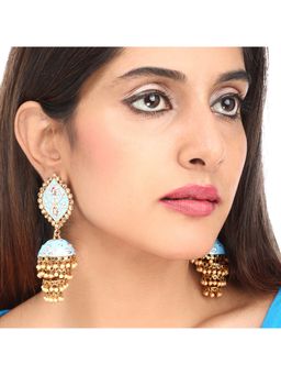 Yellow Chimes - Ethnic Gold-toned Blue Meenakari Handcrafted Jhalar Jhumka Earrings