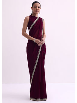 KALKI FASHION - Wine Georgette Cut Dana Work Pre-Draped Saree with Unstitched Blouse