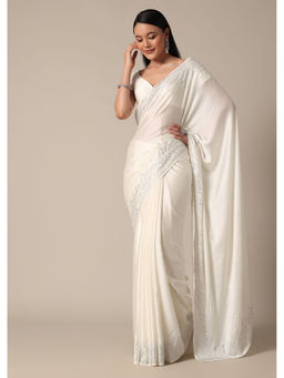 KALKI FASHION - Dazzling White Embellished Pre-Draped Saree with Unstitched Blouse