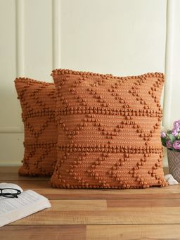 Eyda - Rust Hand Woven Cotton Set Of 2 Cushion Cover-18X18 Inch