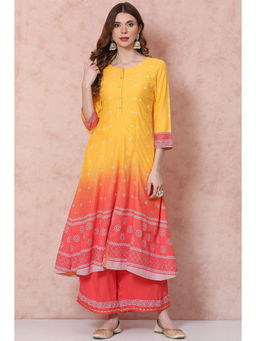 Rangriti - Yellow Viscose Rayon Kalidar Kurta
