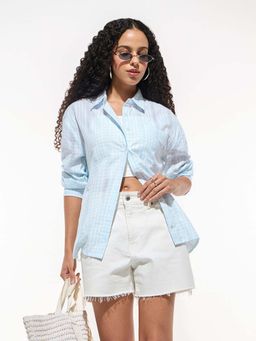 Outzidr - Blue Oversized Checkered Shirt