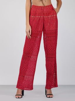 Attic Salt - Red Lace Wide Leg Pants