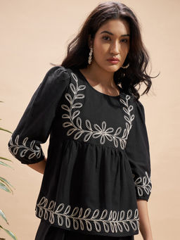 VISHUDH - Black Viscose Rayon Embroidered Top