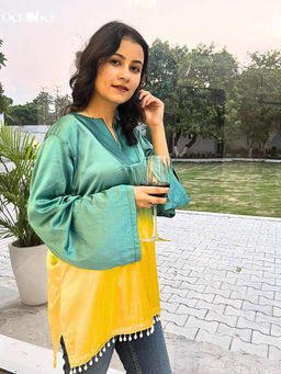 October - Turquoise Satin Kurti