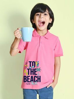 Nusyl - Beach Printed Bubblegum Pink Boys Polo T-Shirt