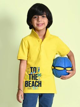 Nusyl - Beach Printed Bright Yellow Boys Polo T-Shirt