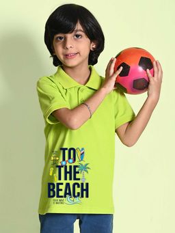 Nusyl - Beach Printed Lime Green Boys Polo T-Shirt